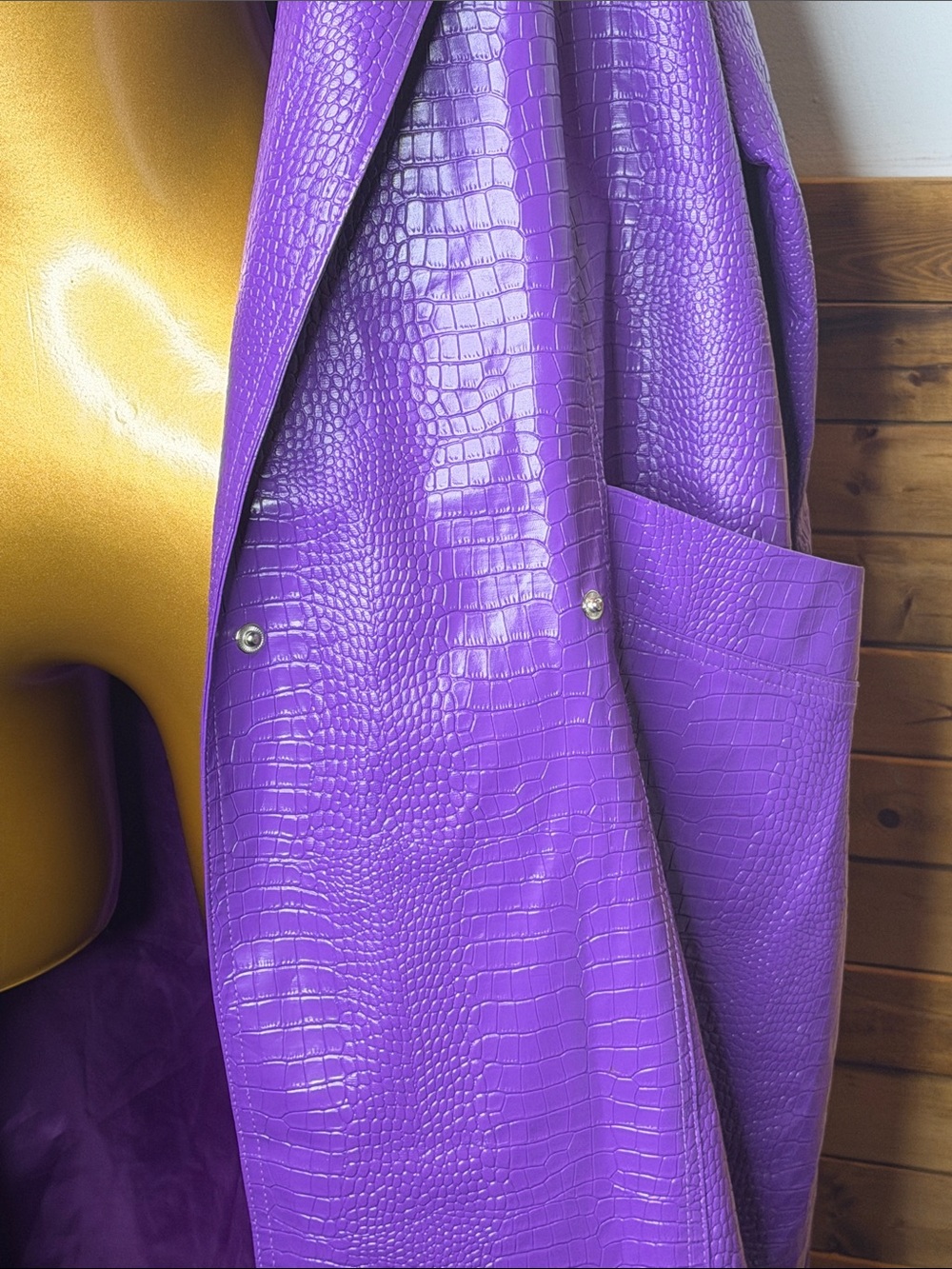 Nasty Gal Purple Vegan Leather Faux-Croc Trench Coat Like New - Picture 5 of 5